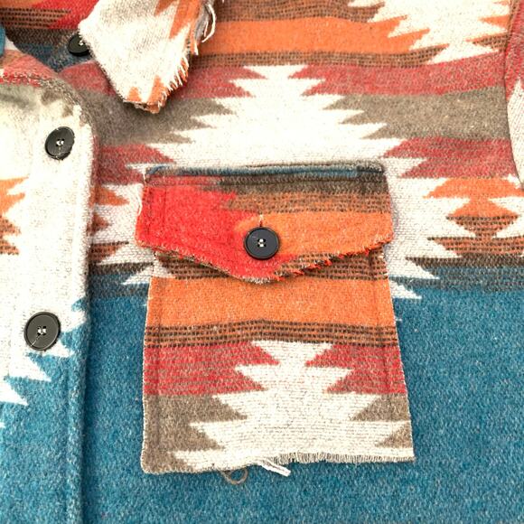 La Miel Womens Jacket Small Southwest Aztec Oversized Button Down Lightweight - Picture 5 of 16